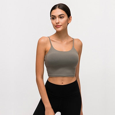 Solid Cami Sports Bra Women Vest Type Push Up Gym Crop Top Padded Fitness Bra with Removable Cups Yoga Tank Tops