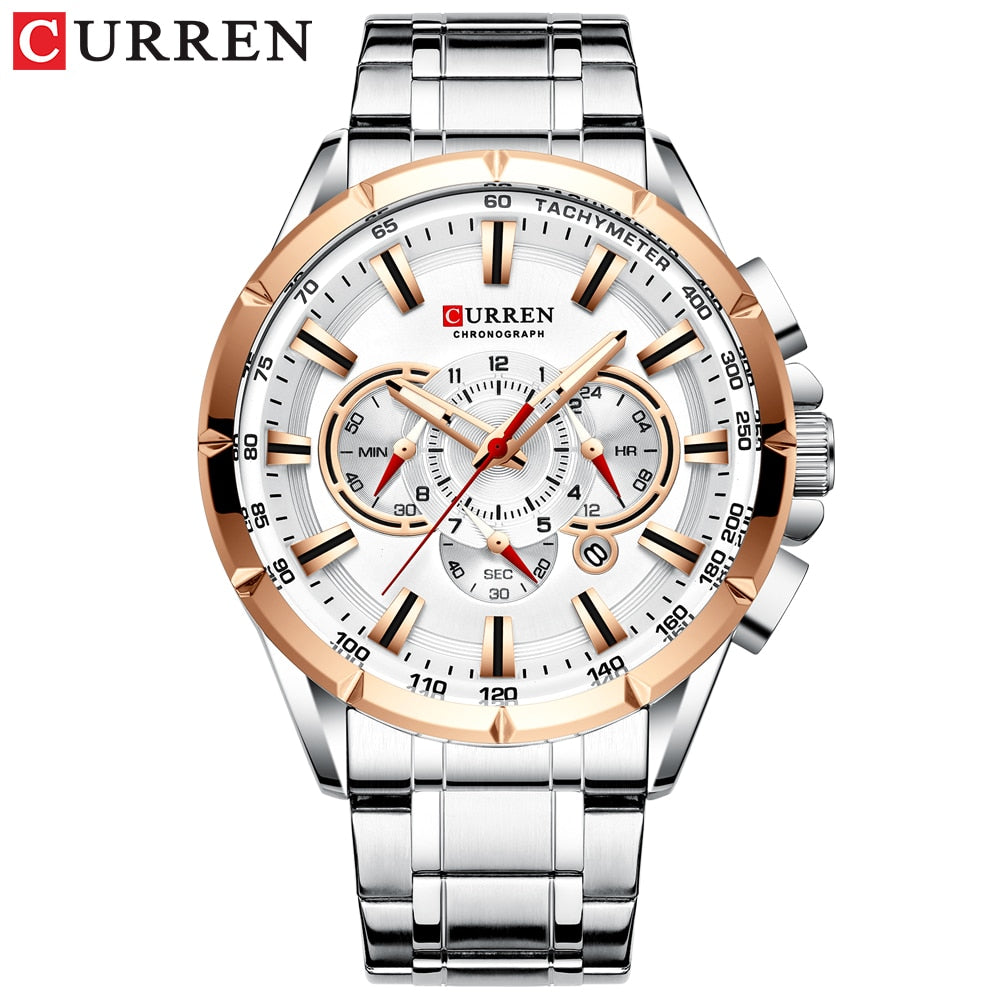 CURREN Sport Watches Men‘s Luxury Brand Quartz Clock Stainless Steel Chronograph Big Dial Wristwatch with Date Relogio Masculino