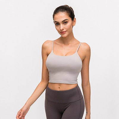 Solid Cami Sports Bra Women Vest Type Push Up Gym Crop Top Padded Fitness Bra with Removable Cups Yoga Tank Tops