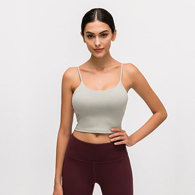 Solid Cami Sports Bra Women Vest Type Push Up Gym Crop Top Padded Fitness Bra with Removable Cups Yoga Tank Tops