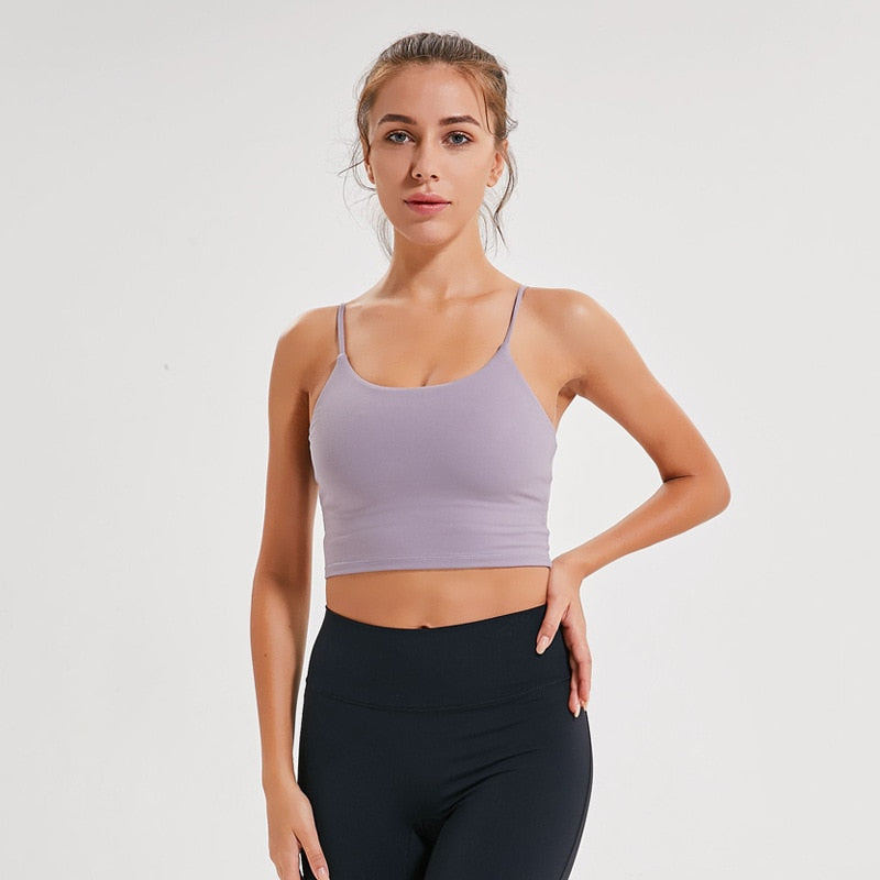 Solid Cami Sports Bra Women Vest Type Push Up Gym Crop Top Padded Fitness Bra with Removable Cups Yoga Tank Tops