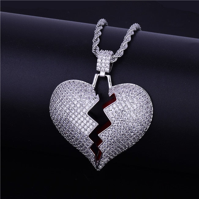 Bubble Letter Broken Heart Necklace & Pendant Charms Chain for Men Real Gold Plated Hip Hop Jewelry