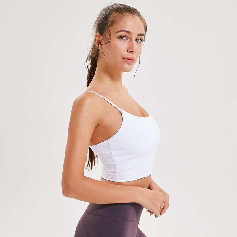 Solid Cami Sports Bra Women Vest Type Push Up Gym Crop Top Padded Fitness Bra with Removable Cups Yoga Tank Tops