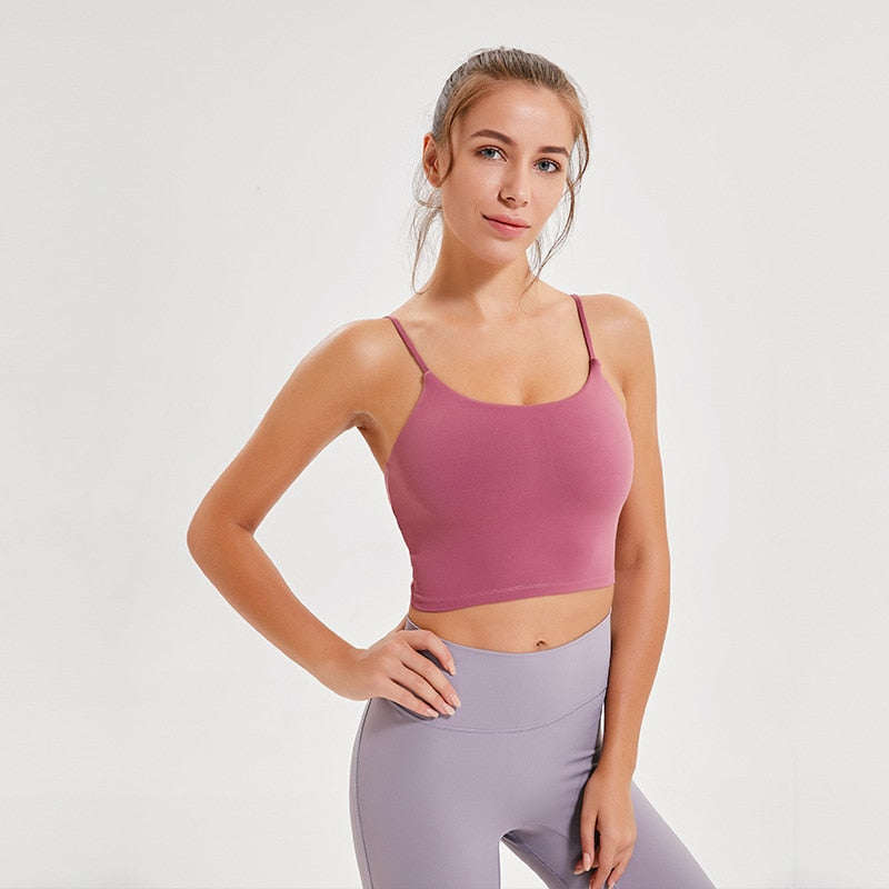 Solid Cami Sports Bra Women Vest Type Push Up Gym Crop Top Padded Fitness Bra with Removable Cups Yoga Tank Tops