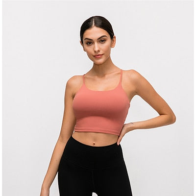 Solid Cami Sports Bra Women Vest Type Push Up Gym Crop Top Padded Fitness Bra with Removable Cups Yoga Tank Tops