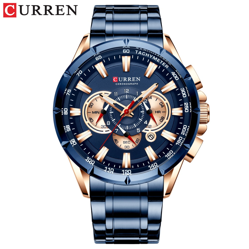 CURREN Sport Watches Men‘s Luxury Brand Quartz Clock Stainless Steel Chronograph Big Dial Wristwatch with Date Relogio Masculino
