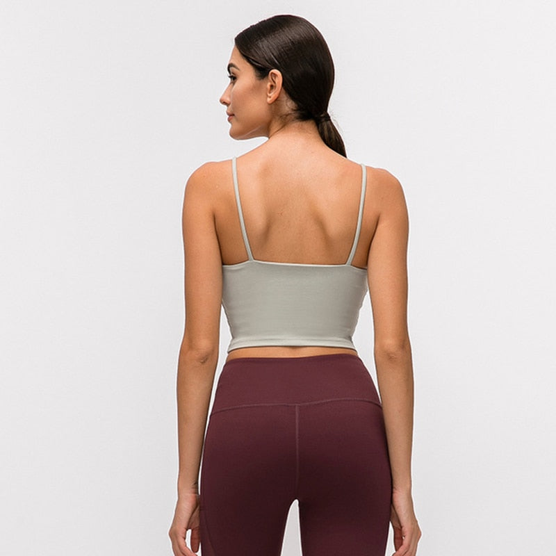Solid Cami Sports Bra Women Vest Type Push Up Gym Crop Top Padded Fitness Bra with Removable Cups Yoga Tank Tops