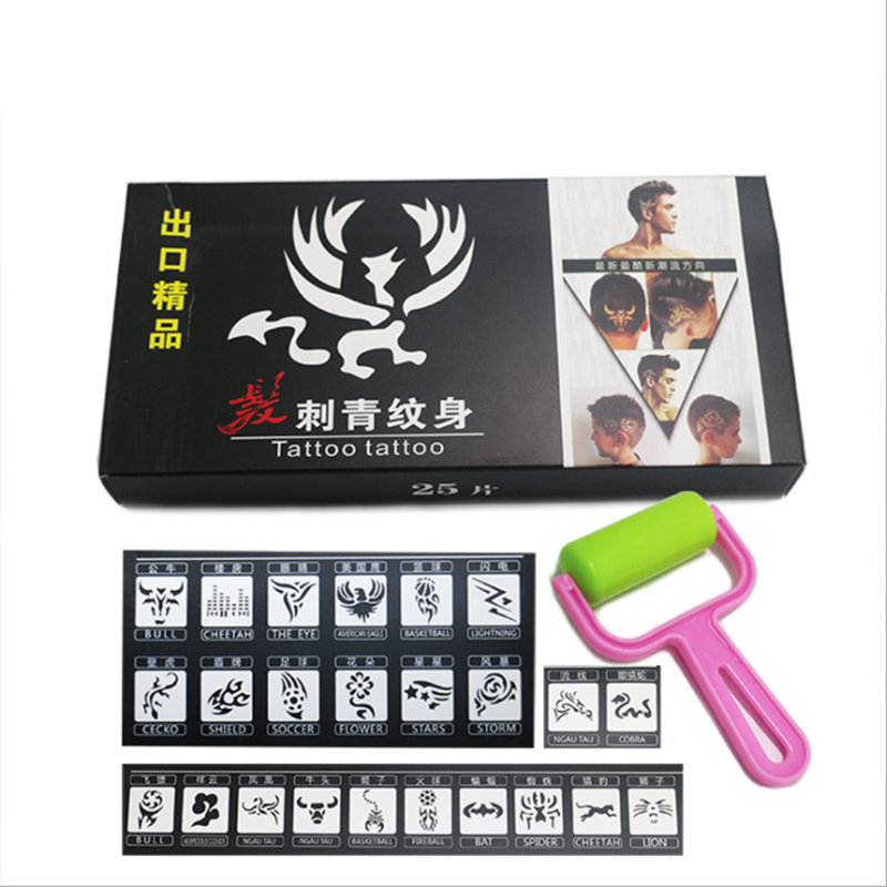25pcs Hair Trimmer Tattoo Template Carved Coloring Pattern Stencil Tattoo Barber Salon Hair Styling Tools Tattoo Stickers Supply