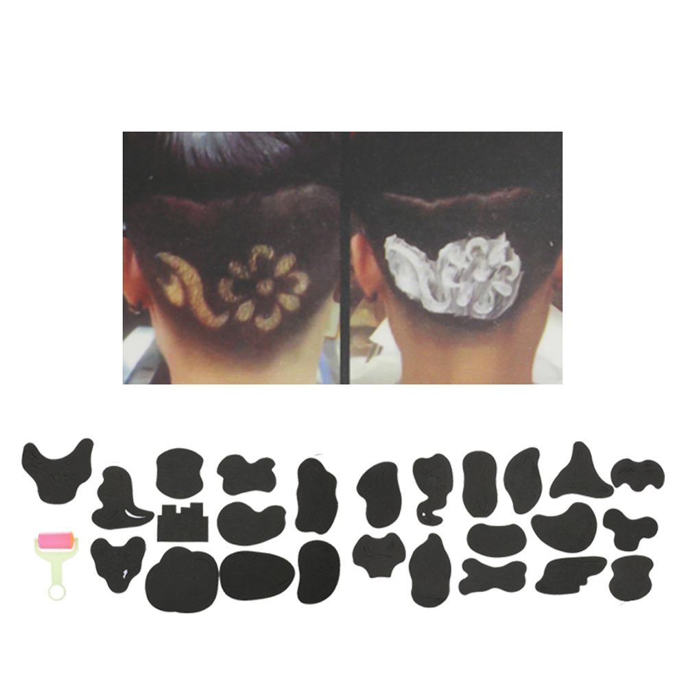 25pcs Hair Trimmer Tattoo Template Carved Coloring Pattern Stencil Tattoo Barber Salon Hair Styling Tools Tattoo Stickers Supply