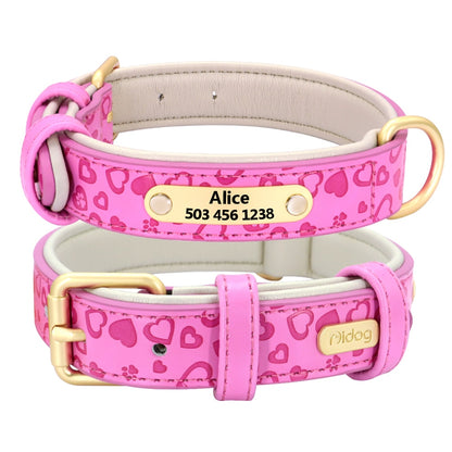 Personalized Dog Collar Custom Padded Leather Dog Collar Pet Name ID Tags Collars For Small Medium Large Dogs Pitbull Bulldog