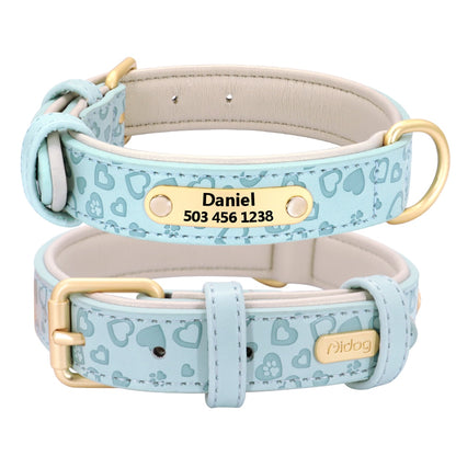 Personalized Dog Collar Custom Padded Leather Dog Collar Pet Name ID Tags Collars For Small Medium Large Dogs Pitbull Bulldog
