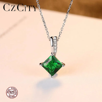 CZCITY Trendy 925 Sterling Silver Green Emerald Rings Earrings Necklace Fine Jewelry Sets Bridal Wedding Classic Party Jewelry