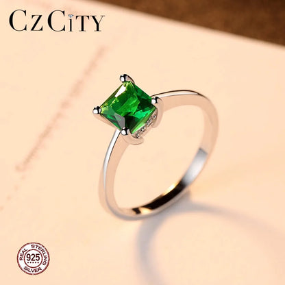 CZCITY Trendy 925 Sterling Silver Green Emerald Rings Earrings Necklace Fine Jewelry Sets Bridal Wedding Classic Party Jewelry