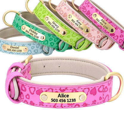 Personalized Dog Collar Custom Padded Leather Dog Collar Pet Name ID Tags Collars For Small Medium Large Dogs Pitbull Bulldog