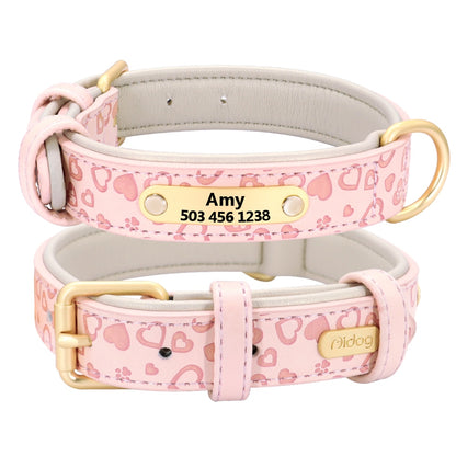 Personalized Dog Collar Custom Padded Leather Dog Collar Pet Name ID Tags Collars For Small Medium Large Dogs Pitbull Bulldog