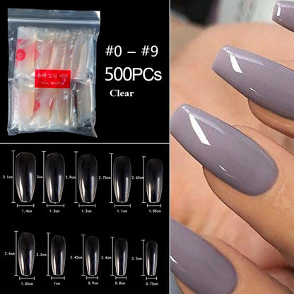 RIKONKA 100/500pcs/Bag False Ballerina Natural/Transparent Coffin Fake Nails Manicure Nails for Extension&amp;Protection Nail Art
