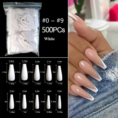 RIKONKA 100/500pcs/Bag False Ballerina Natural/Transparent Coffin Fake Nails Manicure Nails for Extension&amp;Protection Nail Art