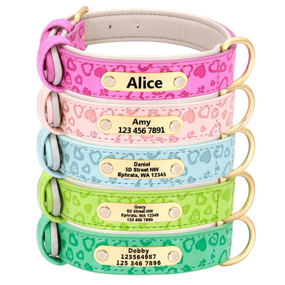 Personalized Dog Collar Custom Padded Leather Dog Collar Pet Name ID Tags Collars For Small Medium Large Dogs Pitbull Bulldog